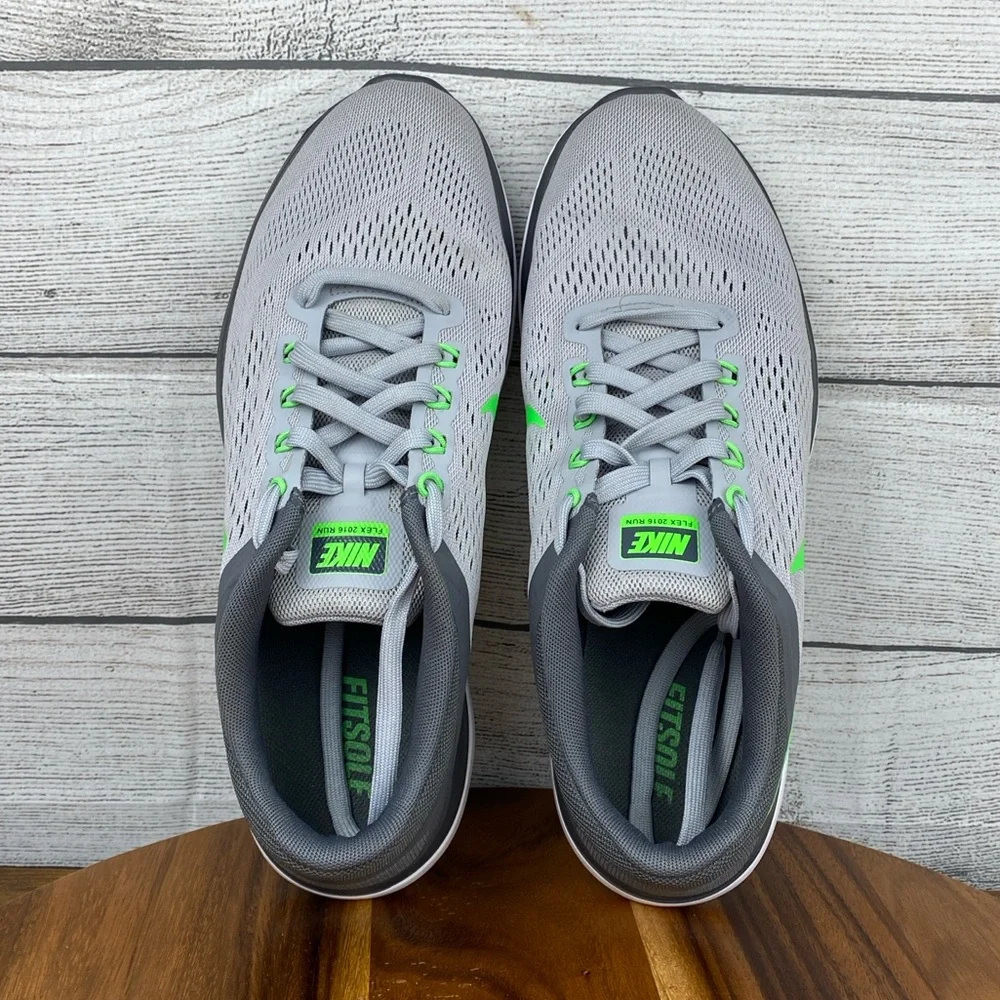 Nike Flex 2016 RN Gray Lime Green Trainer Running Shoe 830369-008 Men’s Size 11